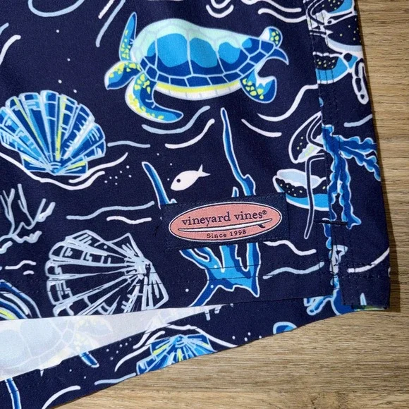 Vineyard Vines Chappy Swim Trunks Blue Marine Pattern Men's 3XB - Picture 3 of 6